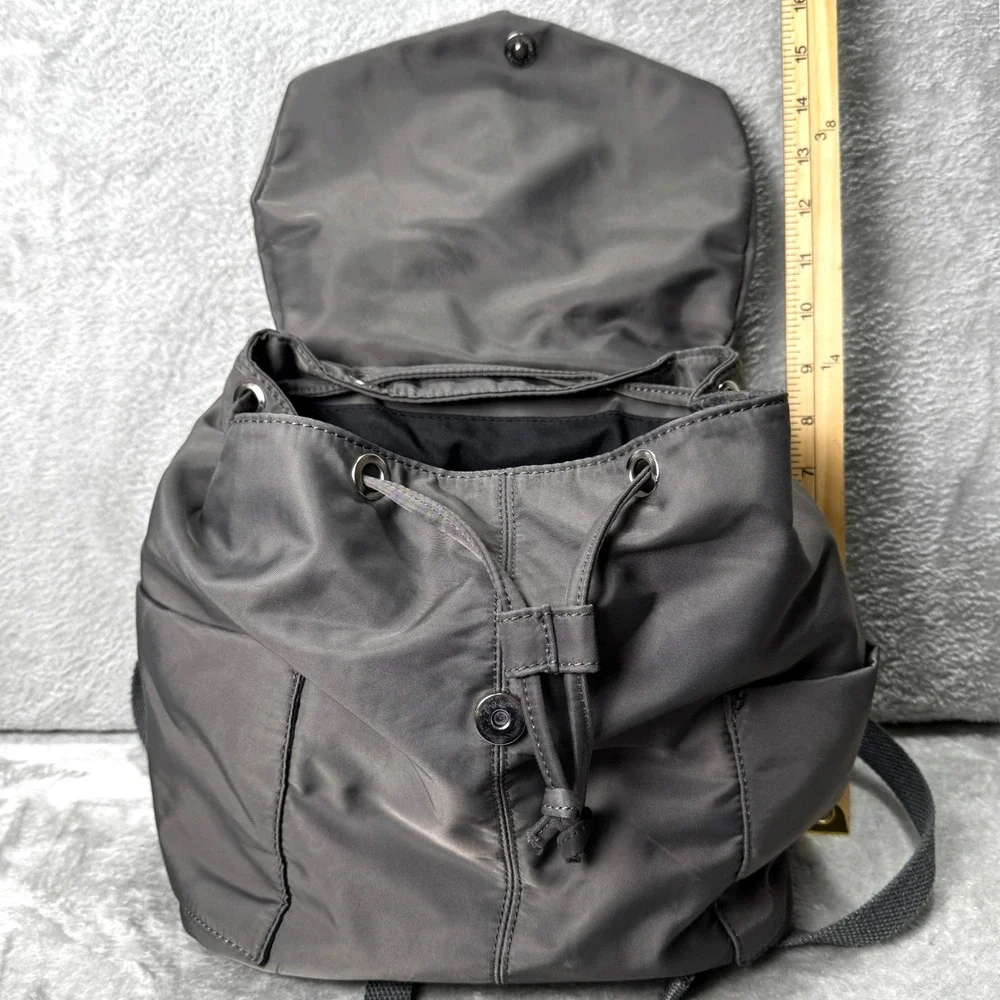 Charcoal Gray Nylon Drawstring Travel Backpack Magnetic Flap Closure‎ Adjustable